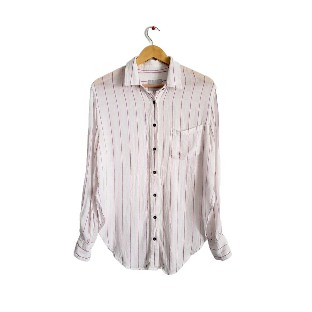Rails x Free People Charli Linen Blend Button Down Berry Stripe Size Small
